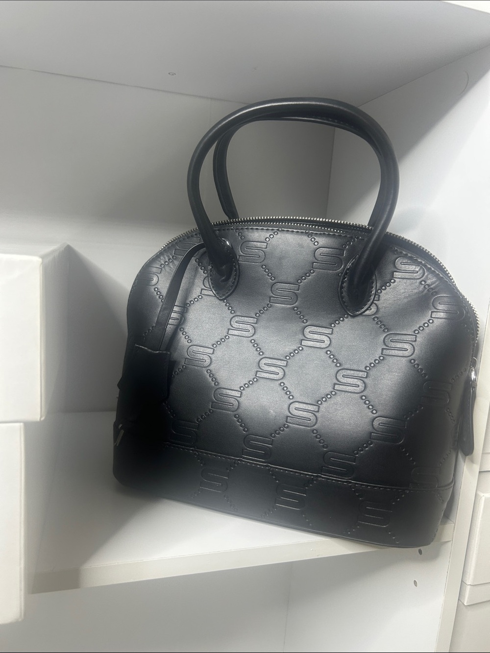 Embossed Black Dome Satchel - Unbranded